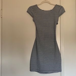 Black and White Open Cross Back Striped Dress